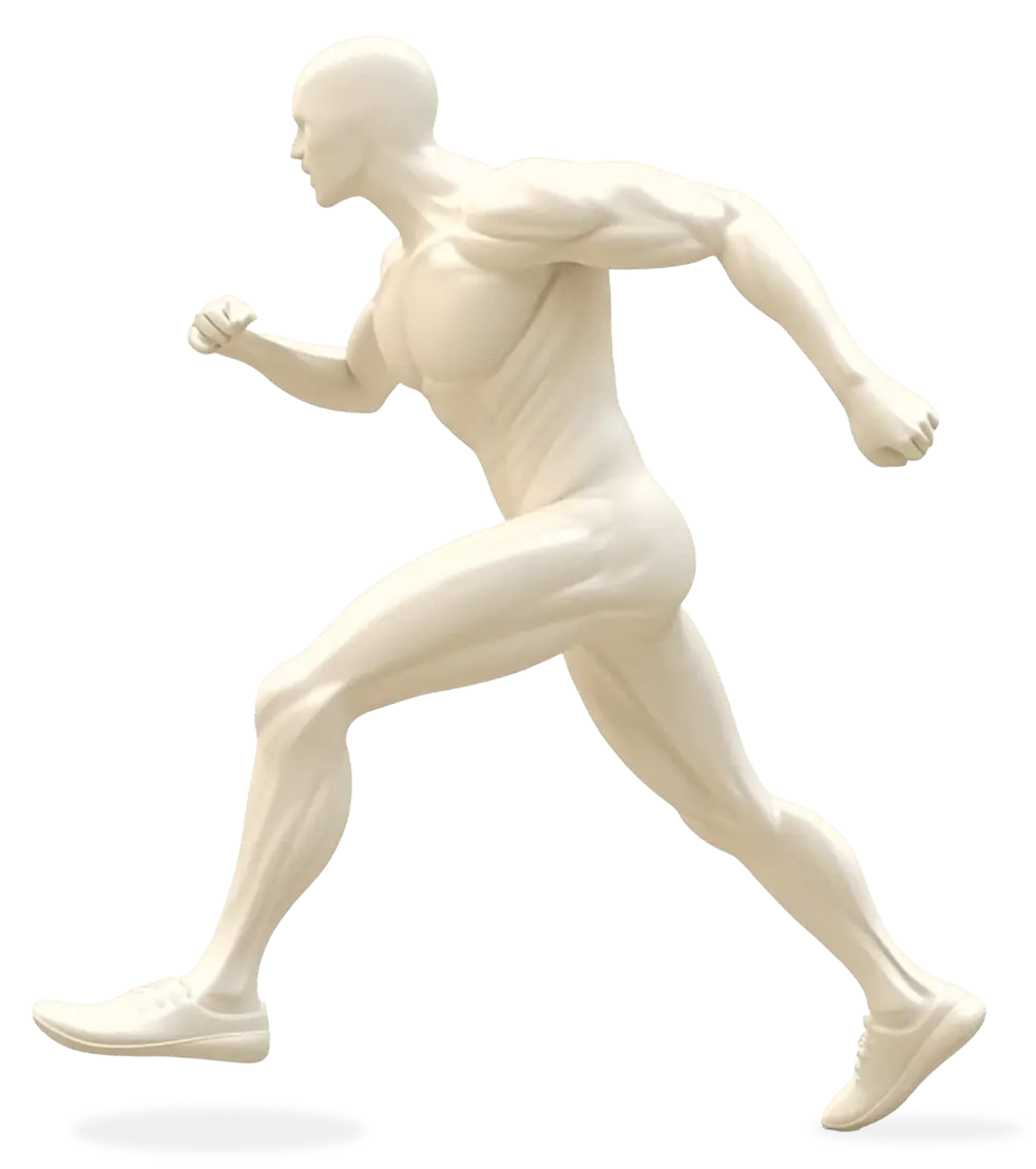 Front-facing body model highlighting eight common areas we treat